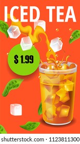 Vector illustration design template in realism style about iced tea
