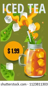 Vector illustration design template in realism style about iced tea