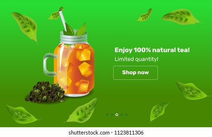 Vector illustration design template in realism style about iced tea
