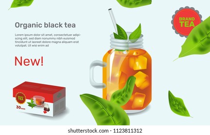 Vector illustration design template in realism style about iced tea