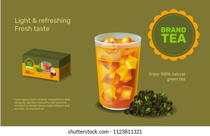 Vector illustration design template in realism style about iced tea