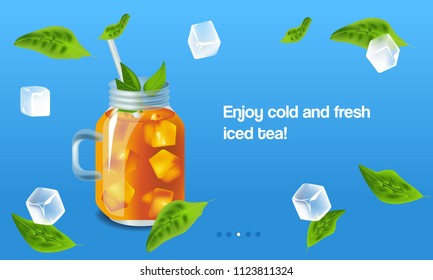 Vector illustration design template in realism style about iced tea