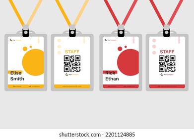 diseño de ilustración vectorial y plantilla de texto, tarjeta de identificación con un patrón de color de carácter fresco para los empleados, juego de nombres lindo con lanyard.