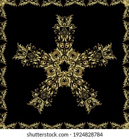 Vector illustration. For design textiles, paper, wallpaper. Oriental style. Art. Elements in brown, black and neutral colors. Seamless. Floral vintage seamless pattern. Vector illustration.