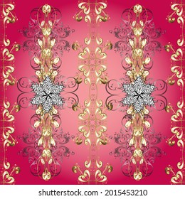 Vector illustration. Vector illustration. For design textiles, paper, wallpaper. Floral vintage seamless pattern. Oriental style. Seamless. Elements in brown, red and pink colors. Art.