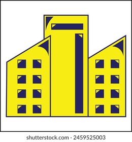 vector illustration design of three buildings in yellow and blue colors and simple style. Suitable for logos, icons, posters, advertisements, banners, companies, t-shirt designs, stickers, websites.