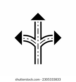 Vector illustration design of three-way, straight, right and left direction arrow sign icon or symbol