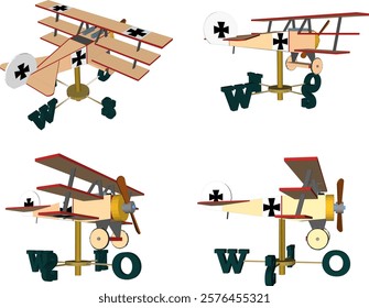 vector illustration design of traditional children's toy old classic vintage wooden airplane