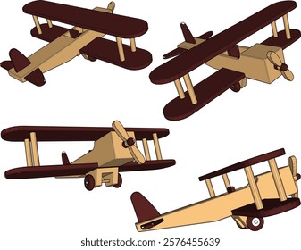 vector illustration design of traditional children's toy old classic vintage wooden airplane