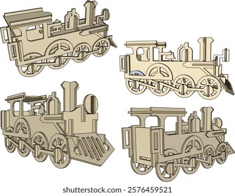 vector illustration design for traditional children's toys, old classic vintage wooden trains 