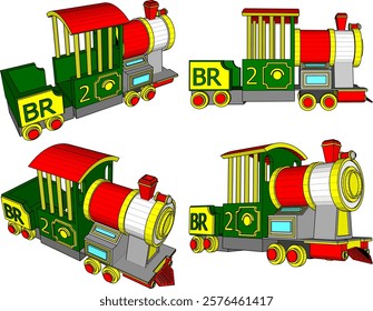 vector illustration design for traditional children's toys, old classic vintage wooden trains