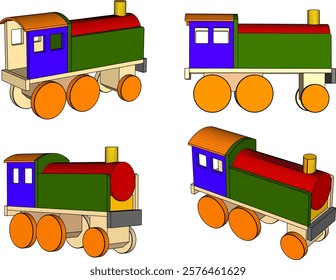 vector illustration design for traditional children's toys, old classic vintage wooden trains 