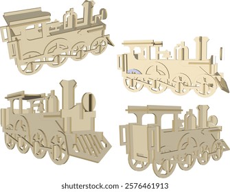 vector illustration design for traditional children's toys, old classic vintage wooden trains