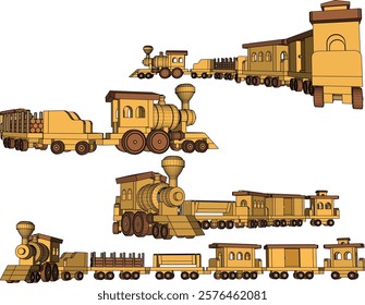 vector illustration design for traditional children's toys, old classic vintage wooden trains