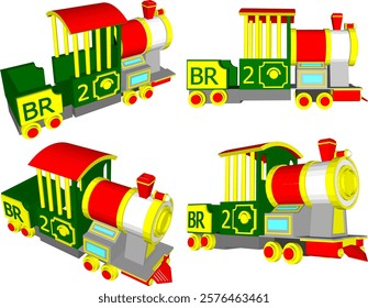 vector illustration design for traditional children's toys, old classic vintage wooden trains