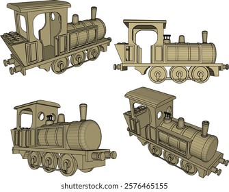 vector illustration design for traditional children's toys, old classic vintage wooden trains