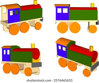 vector illustration design for traditional children's toys, old classic vintage wooden trains 