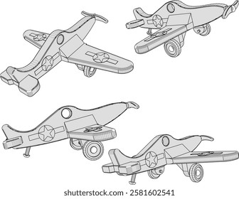 vector illustration design of traditional children's toy old classic vintage wooden airplane