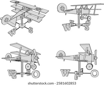 vector illustration design of traditional children's toy old classic vintage wooden airplane 