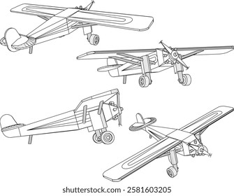 vector illustration design of traditional children's toy old classic vintage wooden airplane