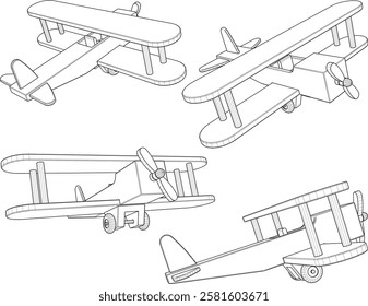 vector illustration design of traditional children's toy old classic vintage wooden airplane