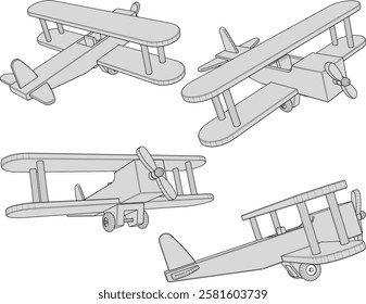 vector illustration design of traditional children's toy old classic vintage wooden airplane