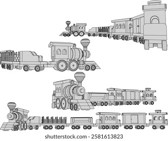 vector illustration design for traditional children's toys, old classic vintage wooden trains