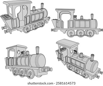 vector illustration design for traditional children's toys, old classic vintage wooden trains 