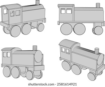 vector illustration design for traditional children's toys, old classic vintage wooden trains