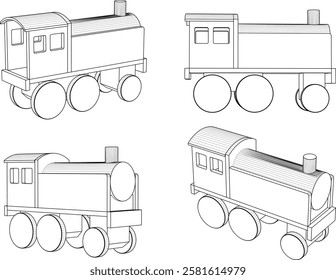 vector illustration design for traditional children's toys, old classic vintage wooden trains