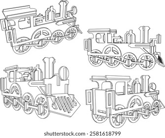 vector illustration design for traditional children's toys, old classic vintage wooden trains