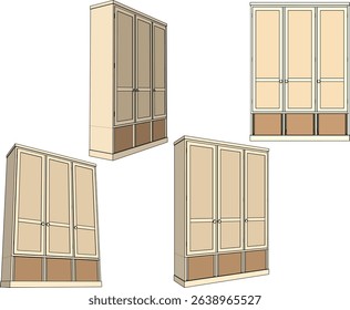 vector illustration design of traditional ethnic wooden wardrobe furniture classic vintage