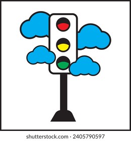 Vektorgrafik-Design von Ampeln und Wolken mit verschiedenen Farben. Geeignet für Poster, Banner, Logos, Symbole, Websites, T-Shirt-Designs, Sticker, Konzepte, Werbung.