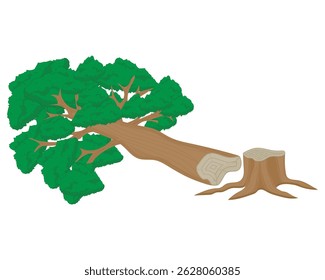 vector illustration design of a tree that has fallen or broken or cut using a sensor wood cutting machine
