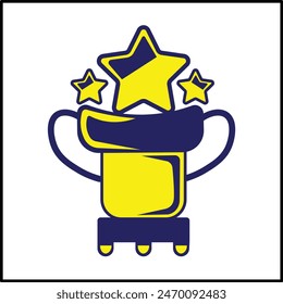 vector illustration design of trophy and stars in yellow and blue in simple style. suitable for logos, icons, posters, advertisements, banners, companies, t-shirt designs, stickers, websites.