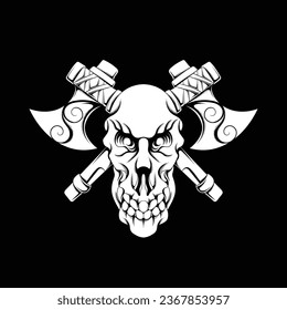 Vektorgrafik-Design für T-Shirt und Logo, Schädelkopf mit Axt