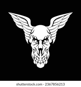 vector illustration design for tshirt and logo, skull head with angel wings