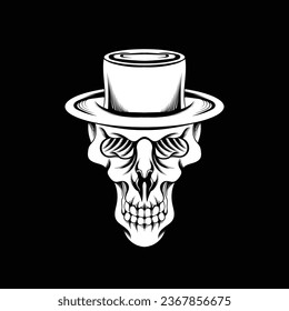 Vektorgrafik-Design für T-Shirt und Logo, Schädelkopf mit Zauberkuchenhhut
