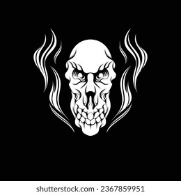 vector illustration design for tshirt and logo, scary skull head, with smoke effect