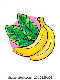 vector illustration design of two bananas and two leaves