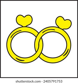 vector illustration design of two rings with love in yellow and black colors. Suitable for posters, banners, logos, icons, websites, t-shirt designs, stickers, concepts, advertisements.