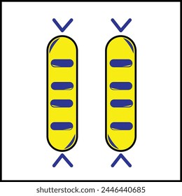 Diseño de Ilustración vectorial de dos salchichas en colores amarillos y azules en un estilo sencillo. adecuado para logos, íconos, carteles, anuncios, Anuncios, empresas, diseños de camisetas, pegatinas, Sitios web.