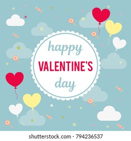 Vector illustration for design of Valentine's Day. Inscription in a circle, around a cloud, balloons, hearts