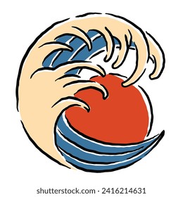 vector illustration design of waves in the evening with unique images and simple, retro style coloring