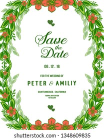 Vector illustration design wedding invitation card with beautiful leaf flower frame hand drawn