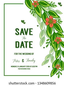 Vector illustration design wedding invitation card with beautiful leaf flower frame hand drawn