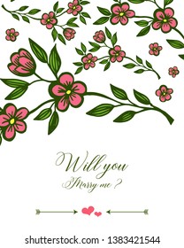 Vector illustration design will you marry me for pattern art pink wreath frame