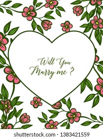 Vector illustration design will you marry me for pattern art pink wreath frame