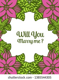 Vector illustration design will you marry me with purple wreath frames bloom