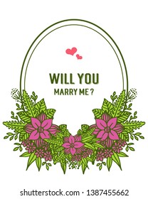 Vector illustration design will you marry me with purple wreath frames bloom